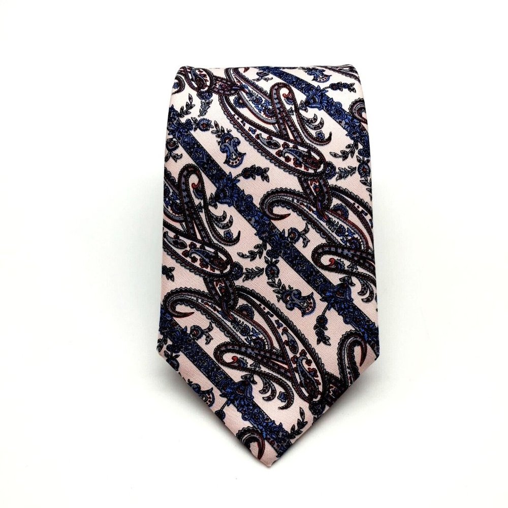 Tom James Mens Dress Tie 100% Silk Designer Accessory Business Pink Paisley